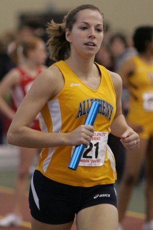 Katie Stancik, ’11, took second in the 3000 meters at Baldwin-Wallace. Photo courtesy of Allegheny College Sports Information	
