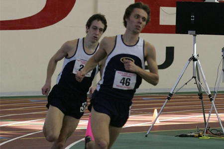 Andrew Mahone, ’11, finished the 800-meter portion of the DMR in 1:57.8, helping the Gators break a conference record last weekend. Photo courtesy of Allegheny Sports Information