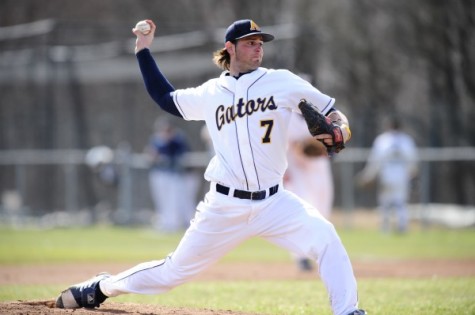Mike Pereslucha, 11, tossed seven scoreless innings in the teams opening victory over Penn State-Abington. Photo courtesy of Sports Information