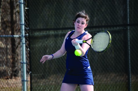 Deb Landau, ’12, is 4-1 in singles since her return from a wrist injury suffered a week before the spring season began. Photo by Charlie Magovern/The Campus