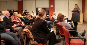A big audience gathered to see Jacqueline Gehring, politcal science professor, speak about her research on Jan 31. MEGHAN HAYMAN/THE CAMPUS