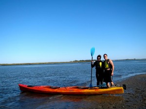 PHOTO COURTESY OF LAUREN WIND Wind, ‘15, with Nick Uline, kayaks around Plum Island Environmental Reserve as part of the Woods Hole Semester in Environmental Science. 