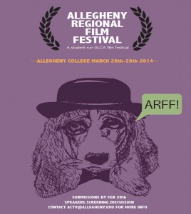 CAITIE McMEKIN/THE CAMPUS Allegheny Regional Film Festival plays off of the acronym ARFF and uses a dog as their mascot.  This year’s dog was drawn by Brennan Maine ‘14, a studio art major, who is also working on the ARFF comittee.