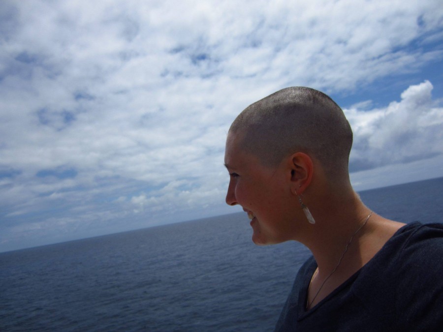 COURTESY OF REBECCA DILLA
Semester at Sea has a tradition that as the ship crosses the equator, the passengers (students) shave their
heads and celebrate. Rebecca Dilla, ‘15, chose to shave her head and take part in tradition.