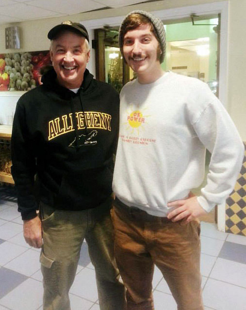 Allegheny alumnus Ben Burtt, ‘71, poses with student Joe Bruch, ‘16 during his visit to campus this month. 