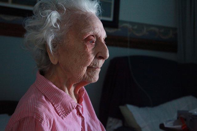Aurelia Brunot, 104, stares into the distance at the Crawford County Care Center. 