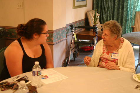 Sydney Fernandez, ’17, is one of the students who participated in the Year of Meadville storytelling workshops and connected with Rosalyn MacGuire, a resident at the retirement home. 
