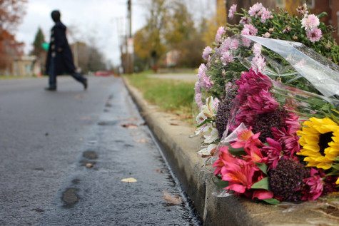 Flowers began accumulating on the side of the road on Oct. 30, 2015 the morning after Hannah Morris, ’17, was struck by a vehicle on North Main Street. Morris later died at Meadville Medical Center. 