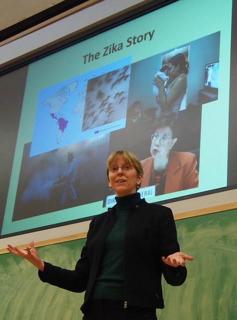 Vesta Silva, department chair and associate professor of communication arts, helped lead a talk hosted by the Center for Political Participation on the Zika virus on Wednesday, March 2, 2016. 