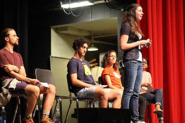 Five actors from Speak About It give a presentation, including monologues inspired by real stories from survivors of sexual assault, to the class of 2020 about consent on Monday, Aug. 29, 2016. 
