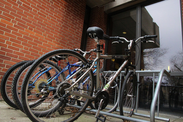 The Allegheny College Bike Share Program has bike racks located around campus for the connivence of students.  
