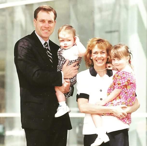 James and Mari Mullen hold their children Franki and James Mullen for a photograph around 2000. 