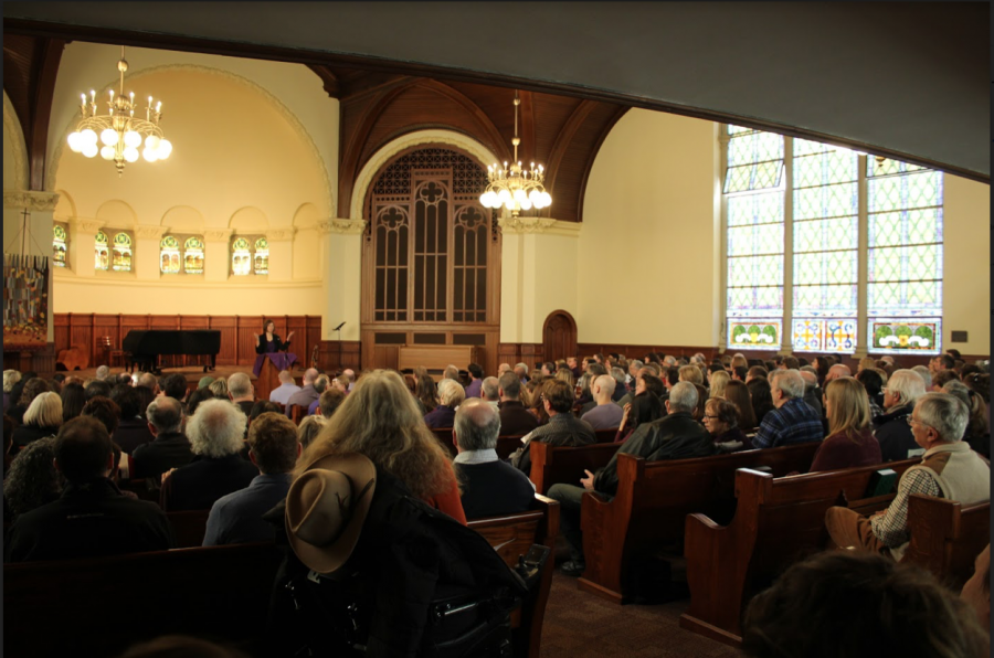 Friends, family and the Allegheny community fill the room to remember the life of Professor Emeritus Scott Wissinger at 11 a.m. on Saturday, Nov. 9, 2019, in Ford Memorial Chapel.