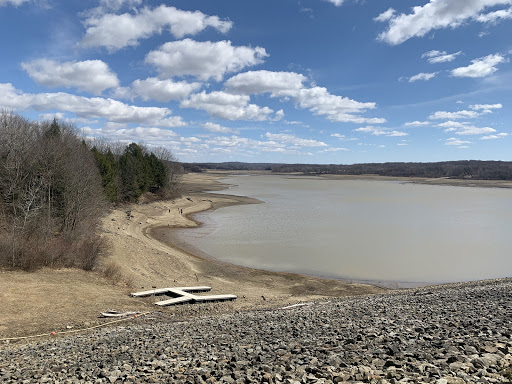 Woodcock Creek Lake appears mostly empty, after dropping 21.5 feet last week.