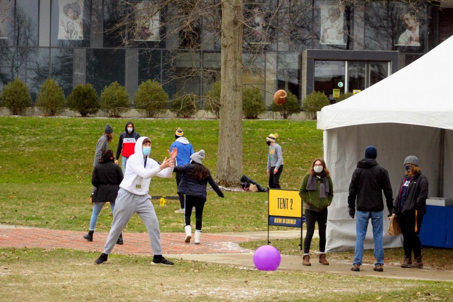 Students participate in the Midwinter Festival, put on by the Office of Spiritual and Religious Life (SRL) on March 12, 2021. Despite temperatures in mid-40s to low-50s, the event had to be held outside with masks and social distancing due to COVID-19 public health restrictions.