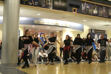 Arabic language students perform the dabke dance towards the end of the event.