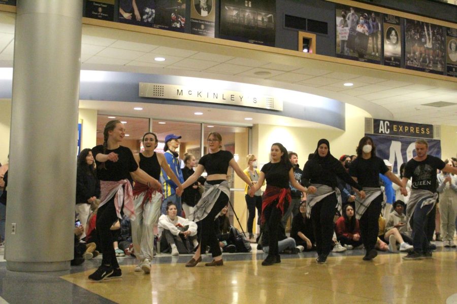 Arabic+language+students+perform+the+dabke+dance+towards+the+end+of+the+event.