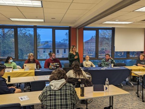 Allegheny Student Government President Nicole Recio Bremer, ’25, addresses the 2022-23 ASG cabinet and senate after she and her cabinet were officially installed.