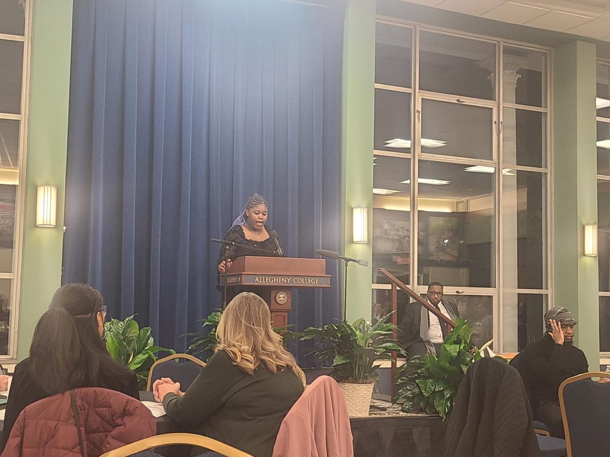 Arlan-Rayn Jordan, an eighth-grade student at Meadville Area Middle School, speaks during the annual celebration of the Rev. Martin Luther King Jr. on Monday, Jan. 15, in Schultz Banquet Hall