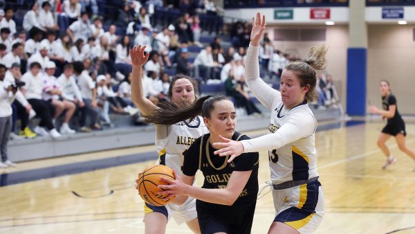 Allegheny College women’s basketball vs. Geneva College in PAC playoffs, Feb. 20, 2024. Photo by Ed Mailliard.