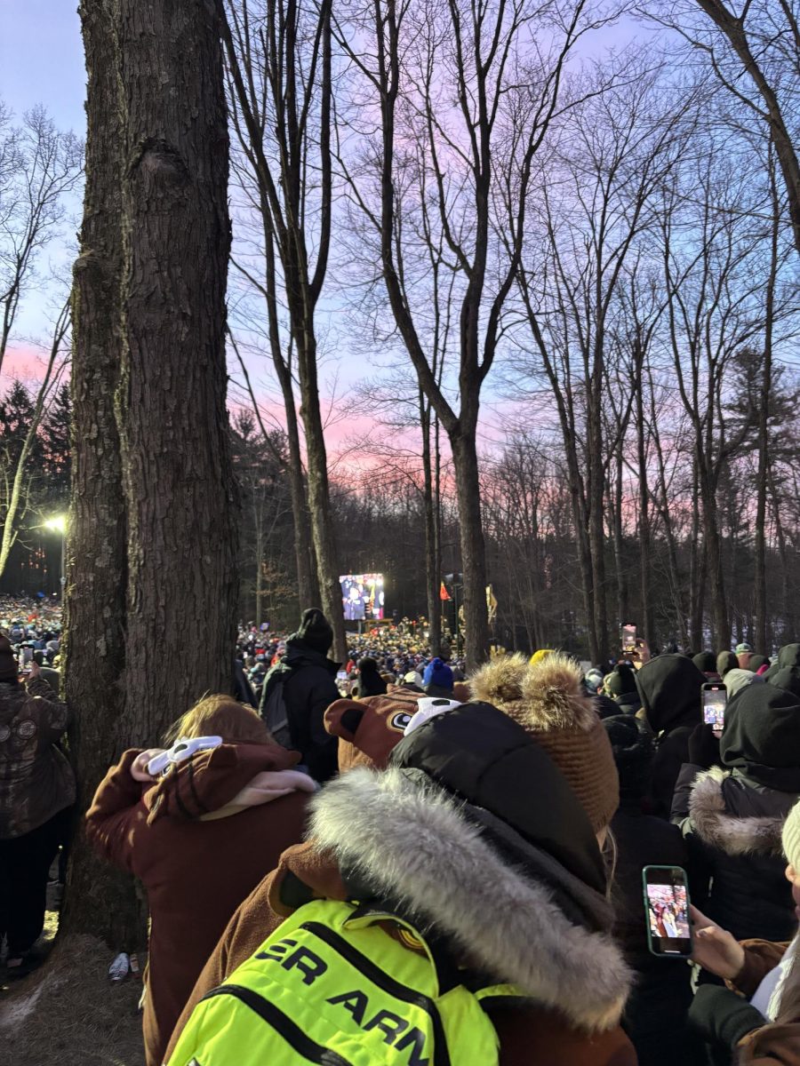 Hundreds of people wait for the opportunity to get closer to the stage to watch Phil at Gobbler’s Knob.