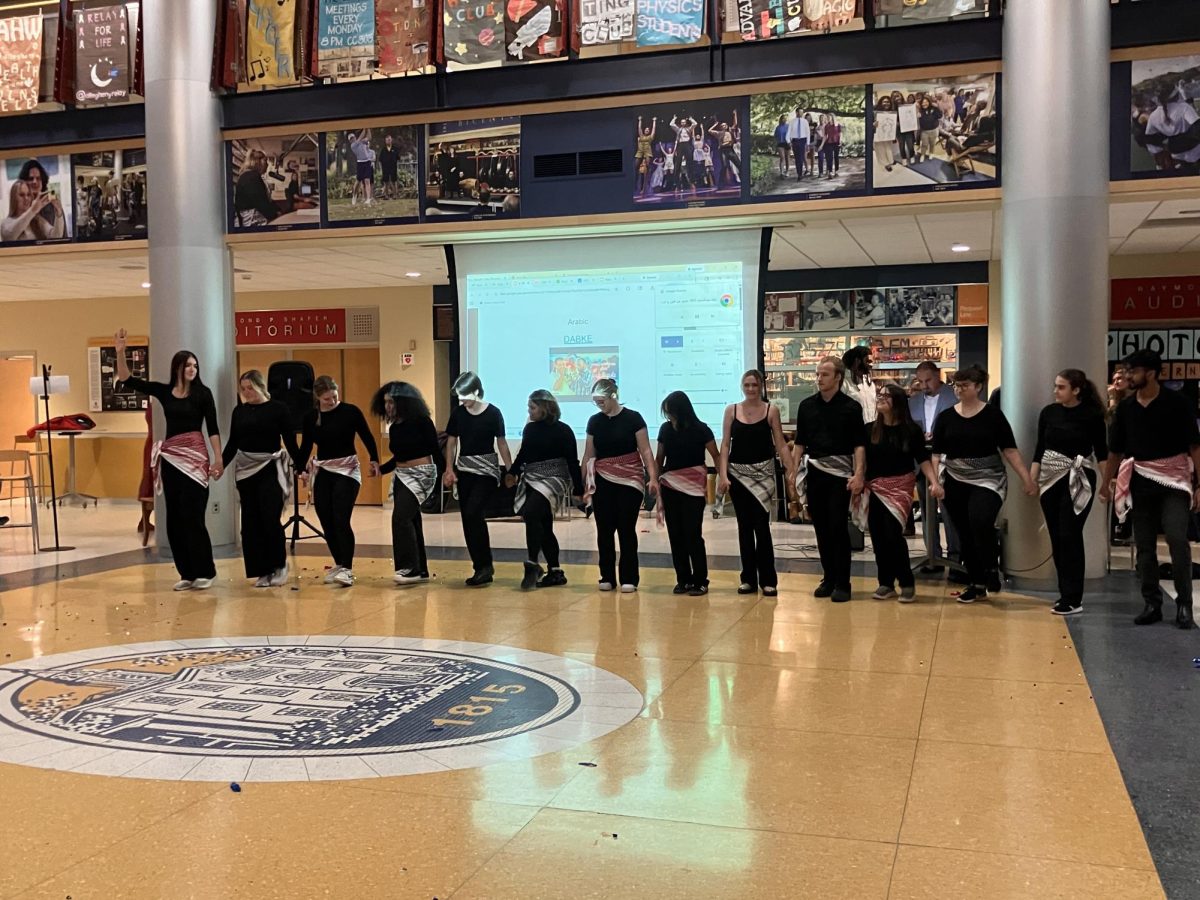 Arabic students line up to dance the Dabke, a traditional celebratory dance commonly performed in the Levant. “It fills me with joy when a big group of people are all having fun and being whimsical together,” said Leia Leviathan, ’29 (not pictured). 
