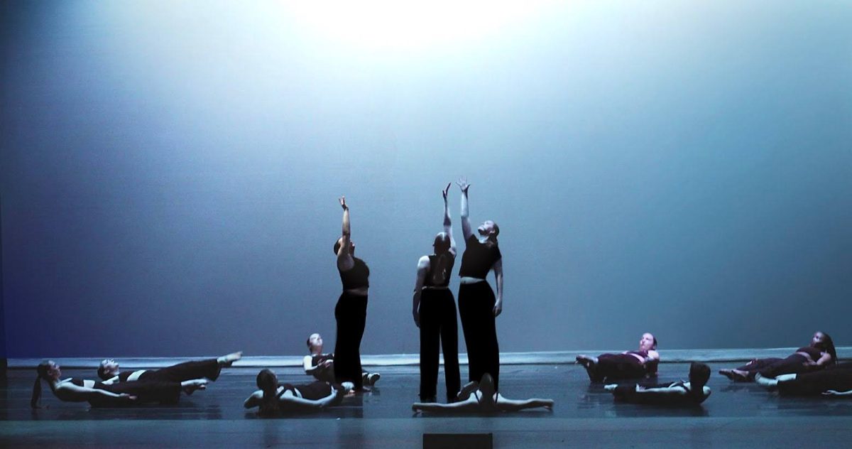 Jazz and Dance Ensemble members reach towards the sky during a performance chorographed by Lily Wallace, ‘29, set to “Hostage” by Billie Eilish. The annual JaDE charity benefit concert occurred on Saturday, Feb. 21, in the Shafer Auditorium.