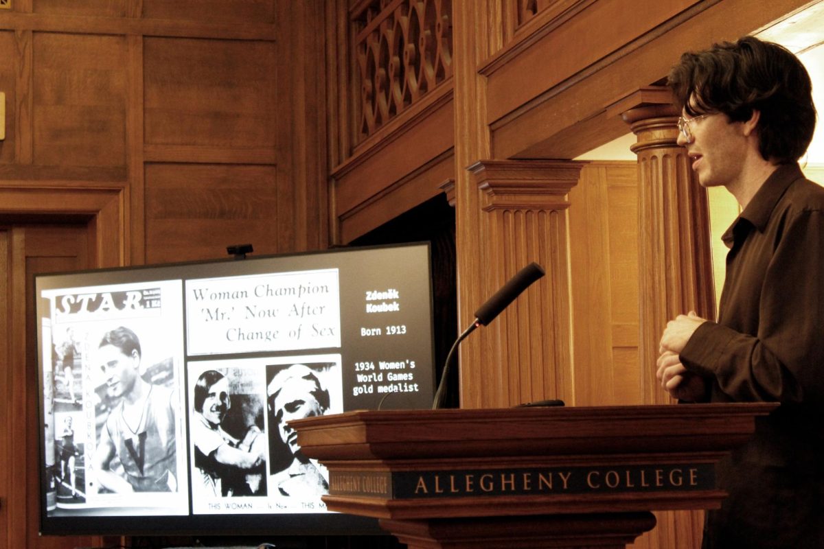 Michael Waters, author of the book ‘The Other Olympians: Fascism, Queerness, and the Making of Modern Sports,’ presents some of the major themes and research from the book at the Tippie Alumni Center on Tuesday, March 10.