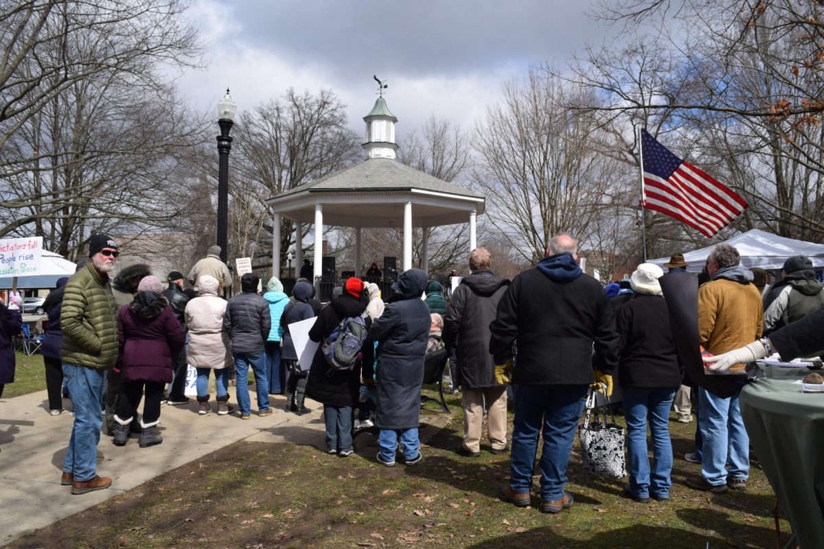 Protesters gathered in Diamond Park on Saturday, Mar. 28, for a demonstration organized by French Creek Indivisible against the Trump administration and war in Iran. The event was part of the 'No Kings' protest series, with over 3,300 locations hosting similar demonstrations across the country that day. The 'No Kings' protests have been held in thousands of locations across the country since they began on Jun. 14, 2025.