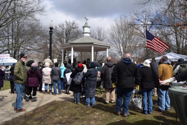 Protesters gathered in Diamond Park on Saturday, Mar. 28, for a demonstration organized by French Creek Indivisible against the Trump administration and war in Iran. The event was part of the 'No Kings' protest series, with over 3,300 locations hosting similar demonstrations across the country that day. The 'No Kings' protests have been held in thousands of locations across the country since they began on Jun. 14, 2025.